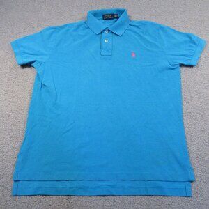 Polo Ralph Lauren Men's Polo Shirt Medium Blue Pink Pony Short Sleeve Collar
